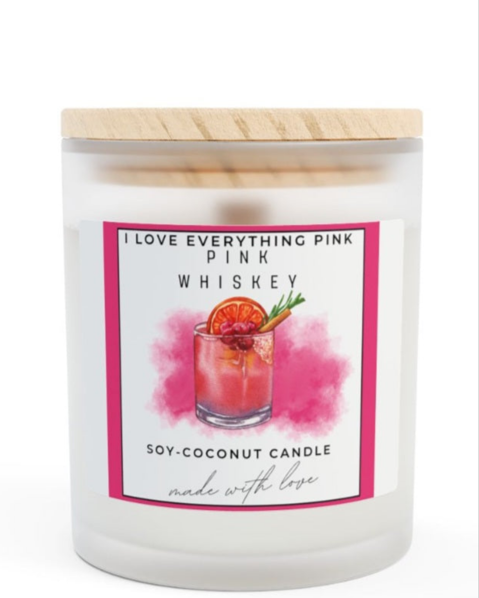 Pink Whiskey 14-oz luxury soy-coconut Candle- Fragrance:bourbon, toasted oak, creamy vanilla, and soft amber